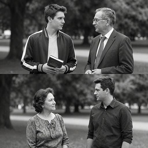 Black and White Photo of Intergenerational Conversations in Park