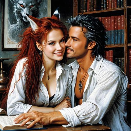 Fantasy Couple in Magical Library