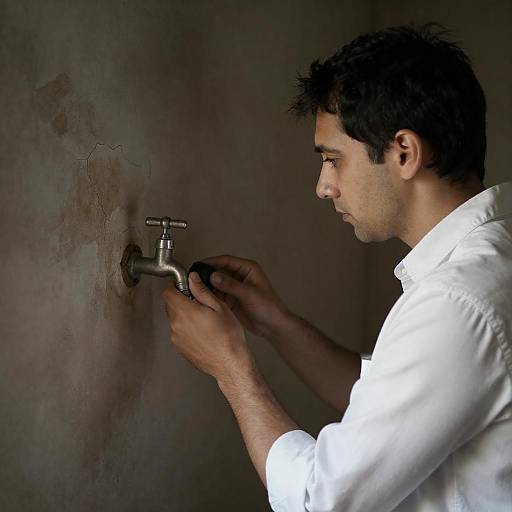 Man Intently Examining Cracked Wall