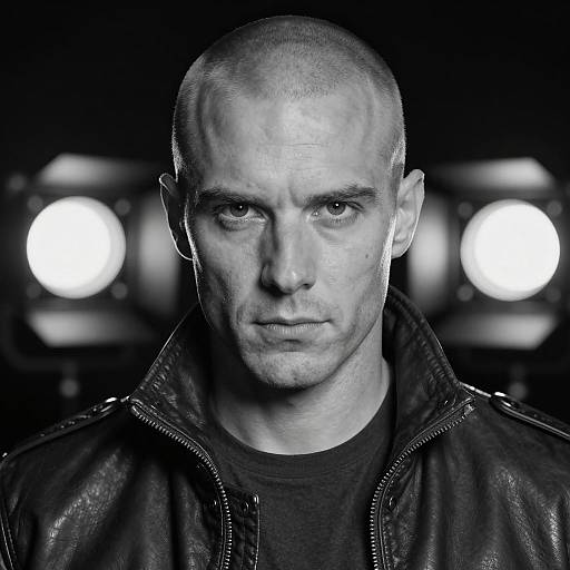 Intense Man in Leather Jacket Portrait