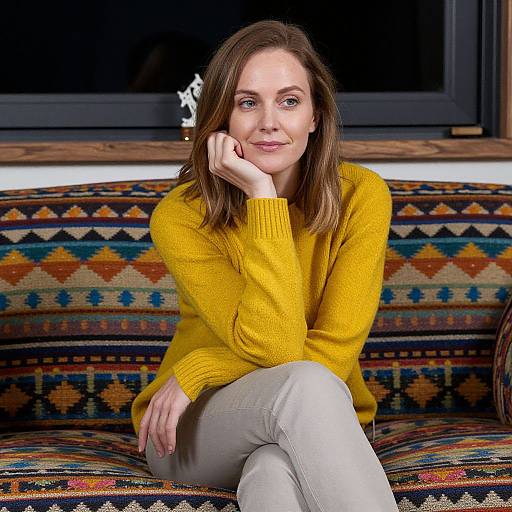 Relaxed Woman on Colorful Couch