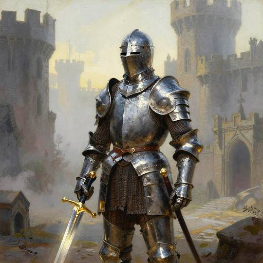 Armored Knight at Misty Castle Dawn