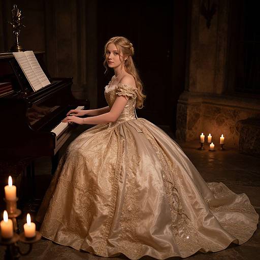 Blonde Woman Playing Piano at Night