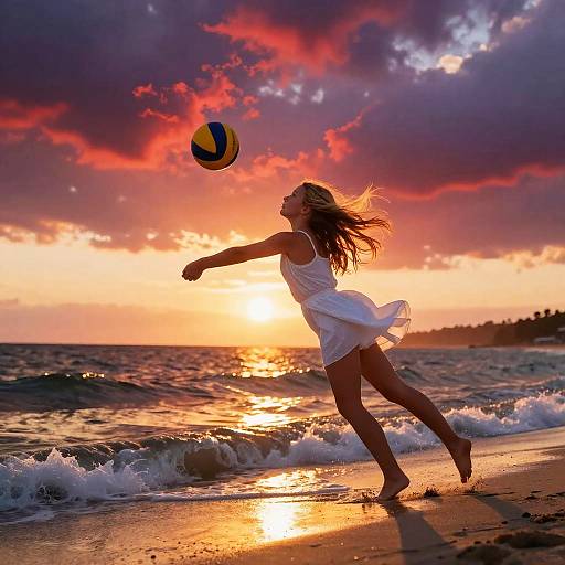 Teenage Girl Diving in Sunset Volleyball