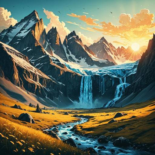Fantasy Mountain Landscape at Sunset