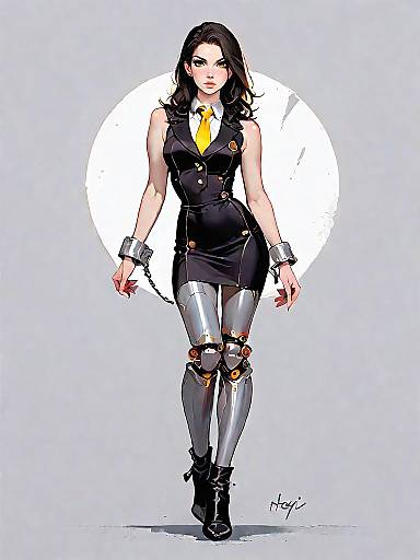 Futuristic Woman with Robotic Legs and Tie
