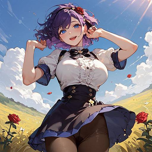 Sunlit Cowboy Shot: Purple-Haired Girl