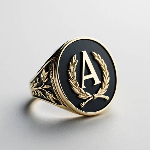 Gold Signet Ring with Letter A and Laurel Wreath
