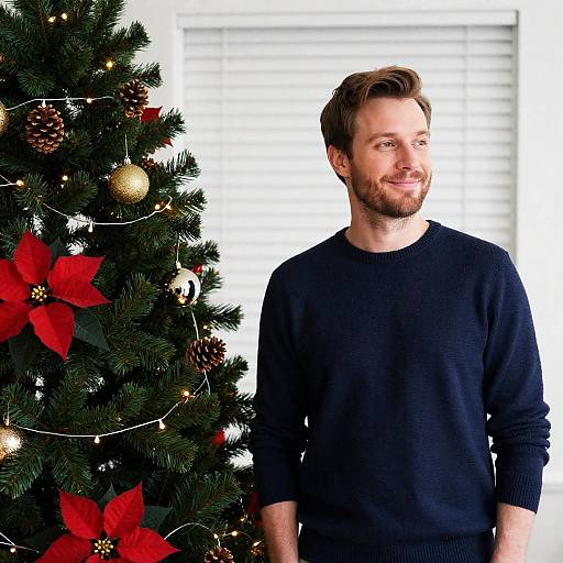 Smiling man with Christmas tree