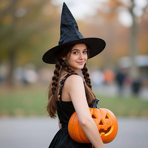 Friendly Witch Costume with Pumpkin