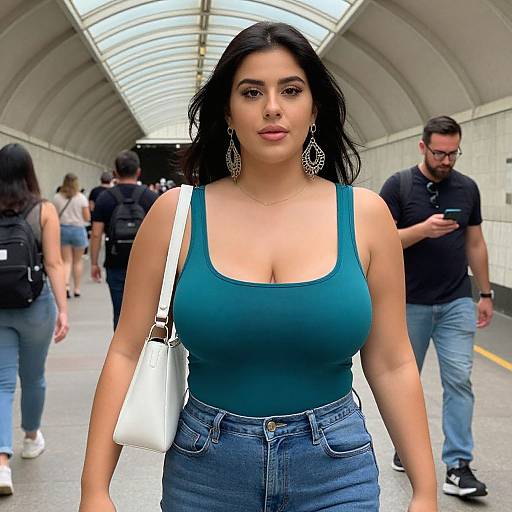 Curvy Woman in Teal Tank Top