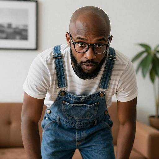 Portrait of a Focused Man in Overalls