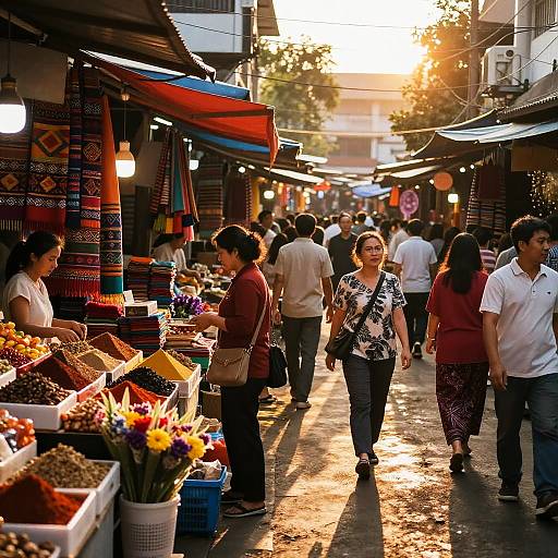 Vibrant Asian Street Market at Sunset
