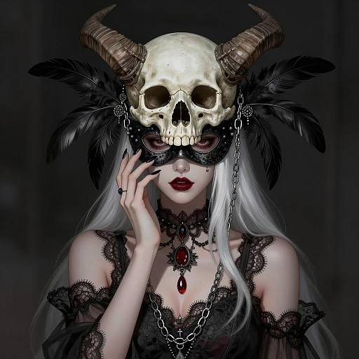 Gothic Woman in Horned Skull Headdress