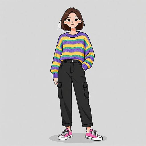 Smiling Woman in Colorful Streetwear