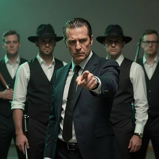 Mysterious Man in Dark Suit and Atmosphere