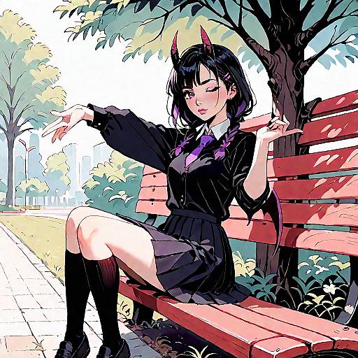 Demon Girl Relaxing in Park