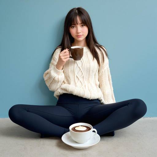 Cozy Girl with Hot Chocolate in Blue