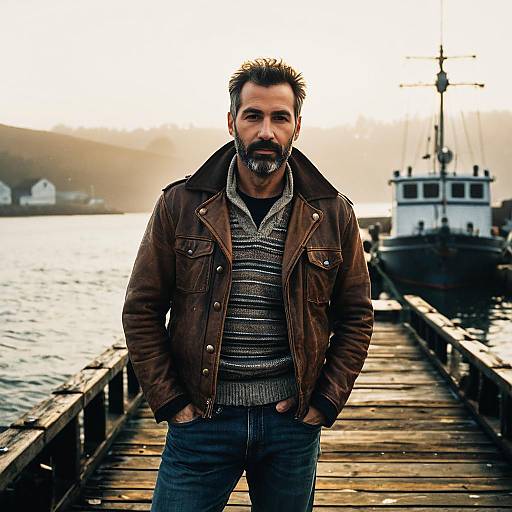 Weathered Sailor on Foggy Dock