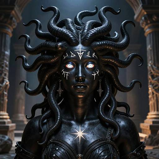 Ethereal Black Medusa with Glowing Runes