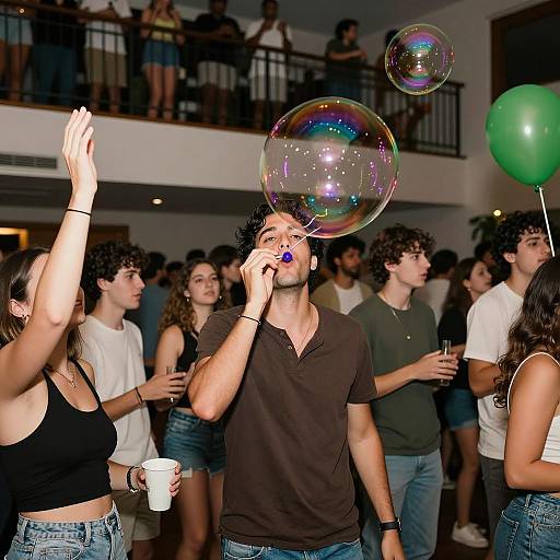 Vibrant Indoor Party Scene with Bubble