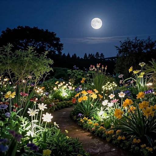 Nocturnal Gardens with Moonlit Blooms