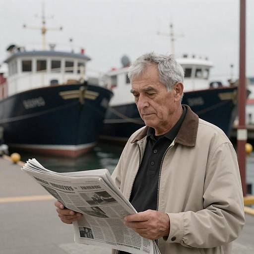 Focused Elderly Man at Dockyard