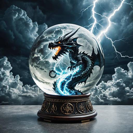 Crystal Ball with Fiery Dragon and Lightning