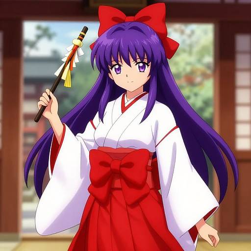 Anime Shrine Maiden with Purple Hair