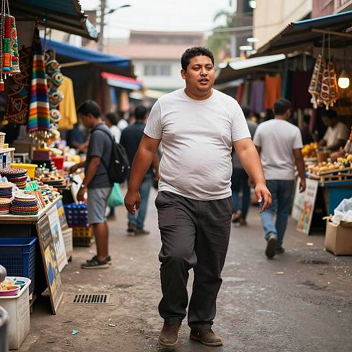 Vibrant Market Scene with Tall Man