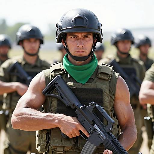 Intense Soldier in Tactical Gear