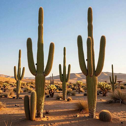Ancient Desert Cactus Landscape at Golden Hour