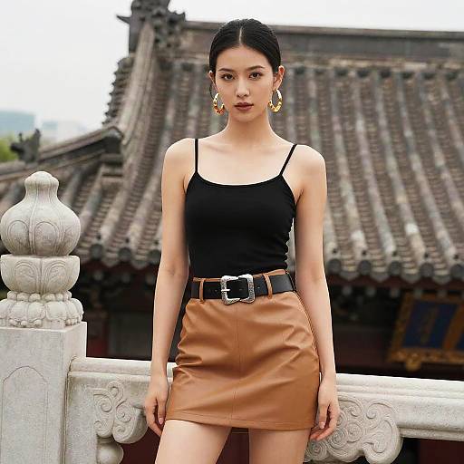 Stylish Woman on Temple Roof