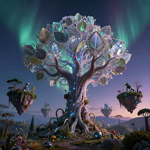 Crystalline Tundra with Bioluminescent Tech