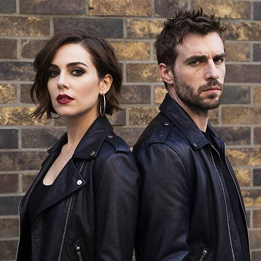 Intense Couple Against Brick Wall