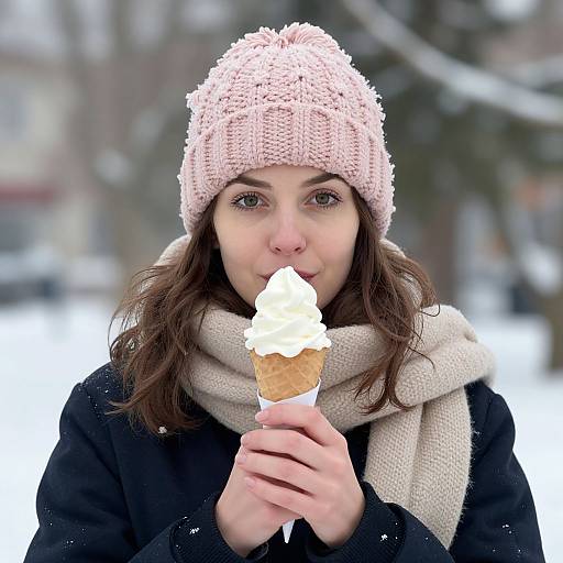 Woman in Winter with Ice Cream