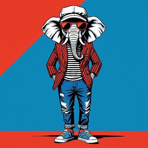 Cool Elephant Character in Stylish Outfit