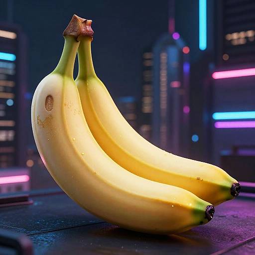Futuristic Neon Metallic Banana Close-Up