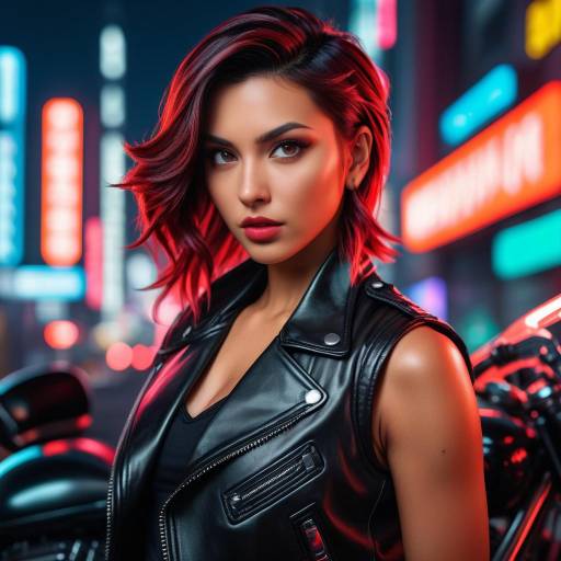 Dynamic Biker Woman in Neon Tokyo