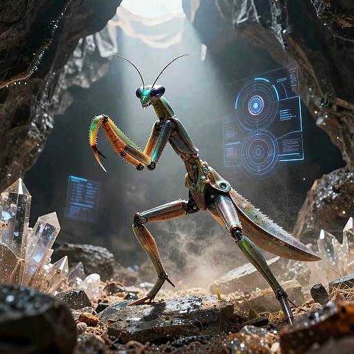 Opal Mechanized Mantis in Crystalline Caves