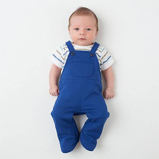Realistic Newborn Boy in Striped Overalls