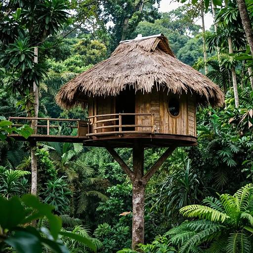 Graceful Treehouse Above Jungle Canopy