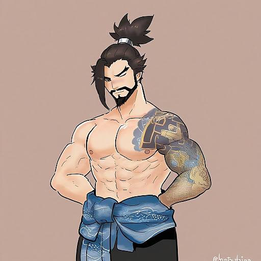 Illustration of Hanzo (overwatch), overwatch in the style of Hotathino