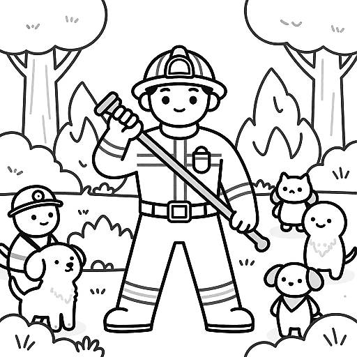 Brave Firefighter Children's Coloring Page