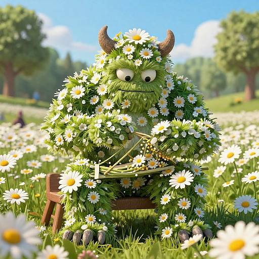 Daisy Monster Weaving in Flower Field