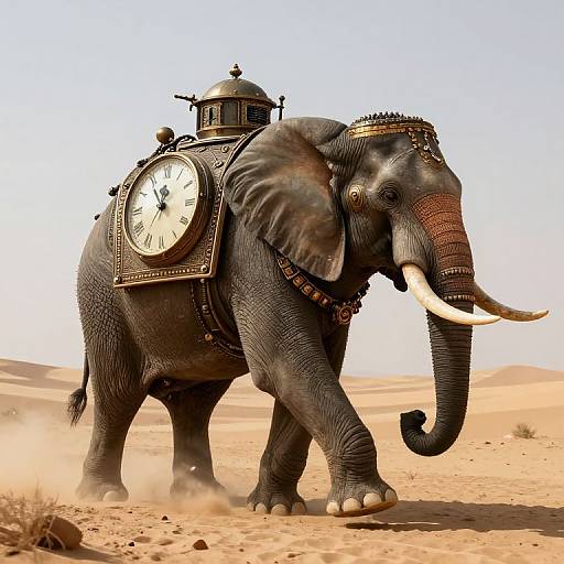 Steampunk Elephant with Ornate Clock