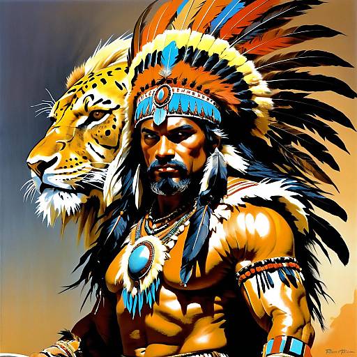 Fierce Tribal Lion Shaman Portrait