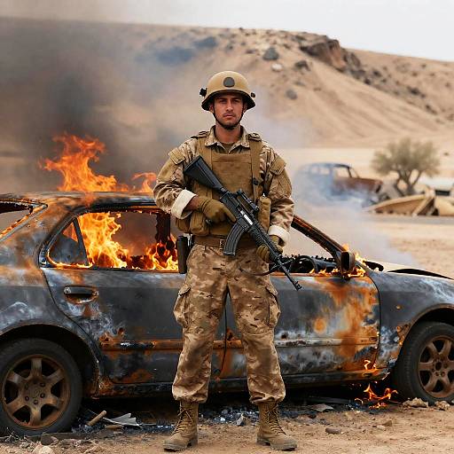 Resolute Soldier Amongst Desert Chaos