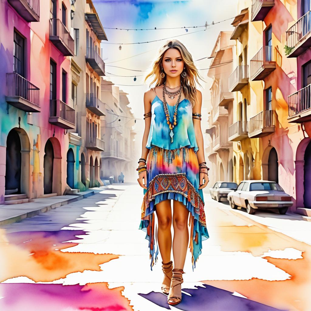 Bohemian Girl in Vibrant Urban Setting