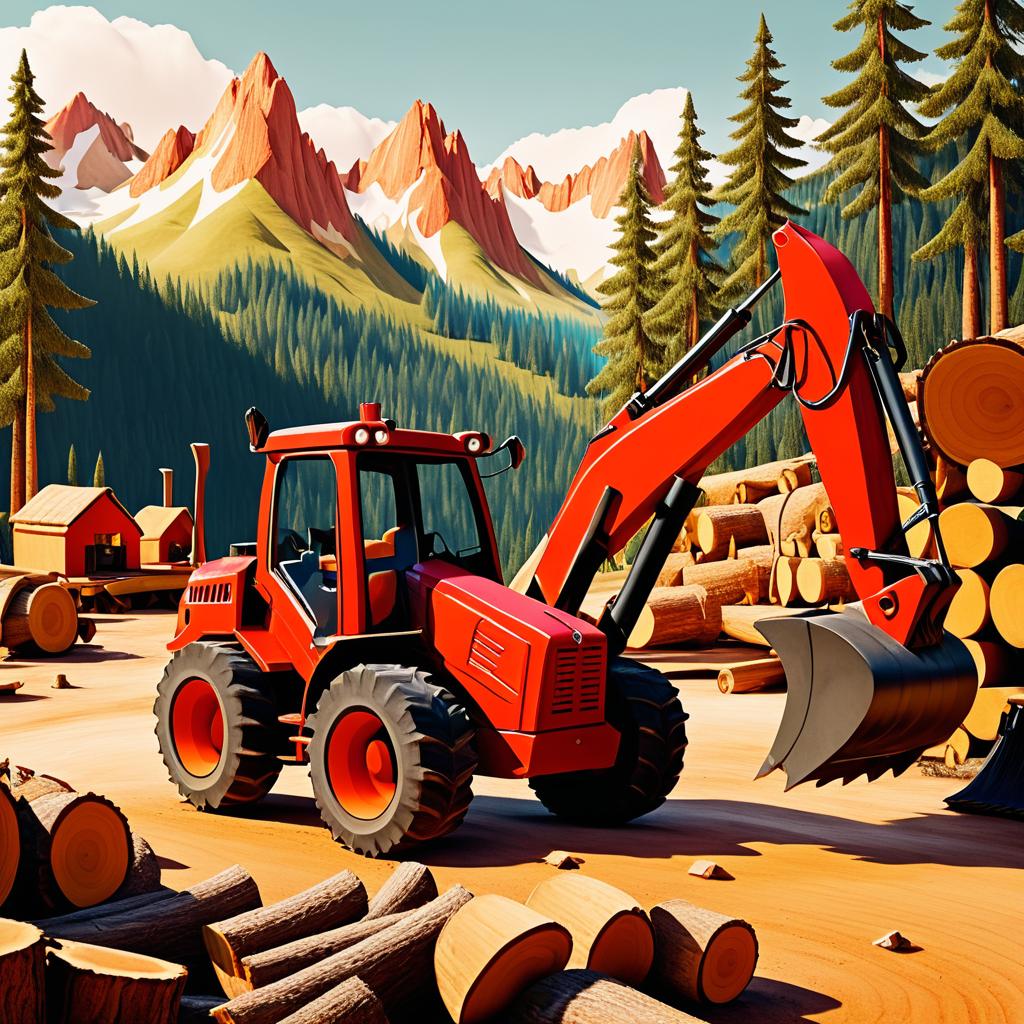 Playful Anthropomorphic Backhoe Loader Scene